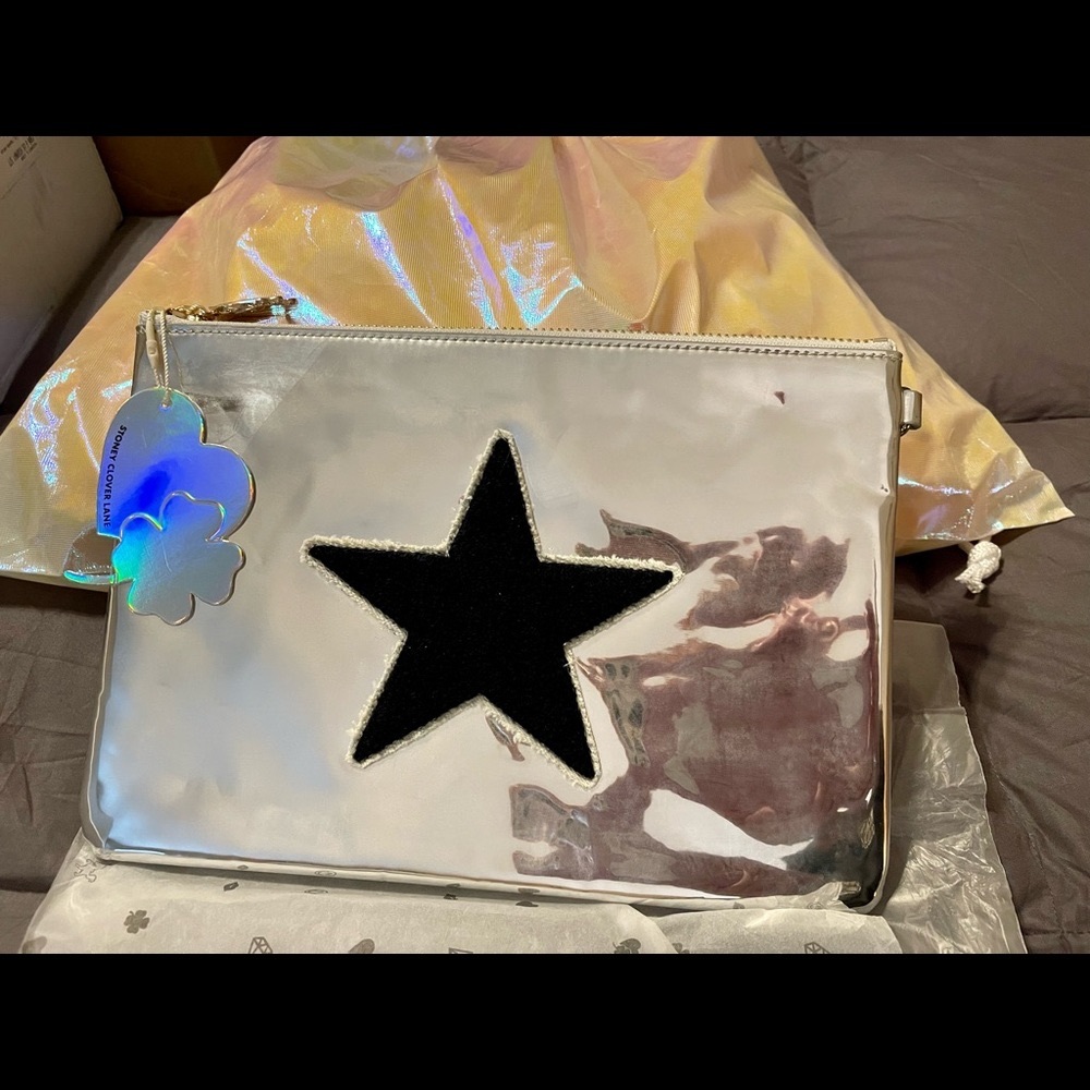 Stoney Clover Lane Silver Patent Star Flat Pouch BNWT